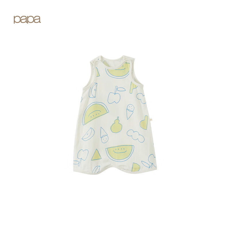 papa【棉棉纱】爬爬夏季儿童男女宝宝印花纱布睡袋无袖婴儿连体衣 白黄色 90cm