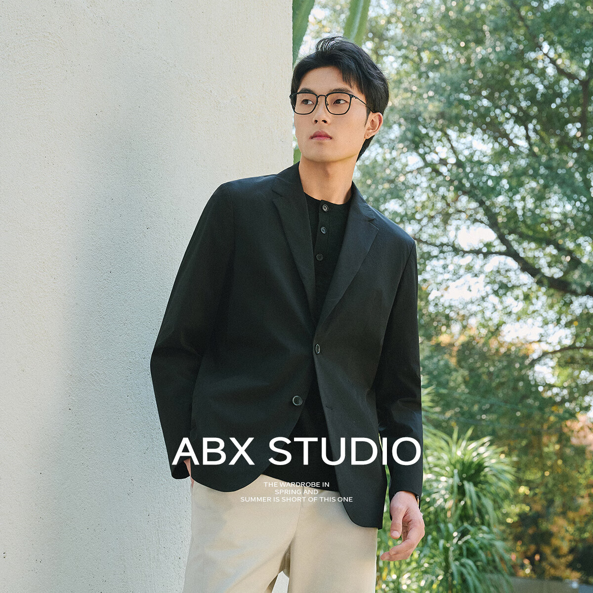 a.b.x【吸湿速干四面弹肌理面料】夏季压胶接缝工艺轻薄小西装男西服 黑色 2XL