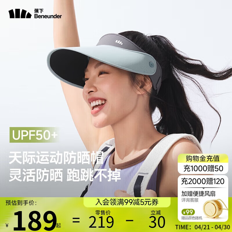 蕉下（beneunder）轻薄防晒帽子女遮阳帽空顶帽运动网球帽防紫外线男TS710灰