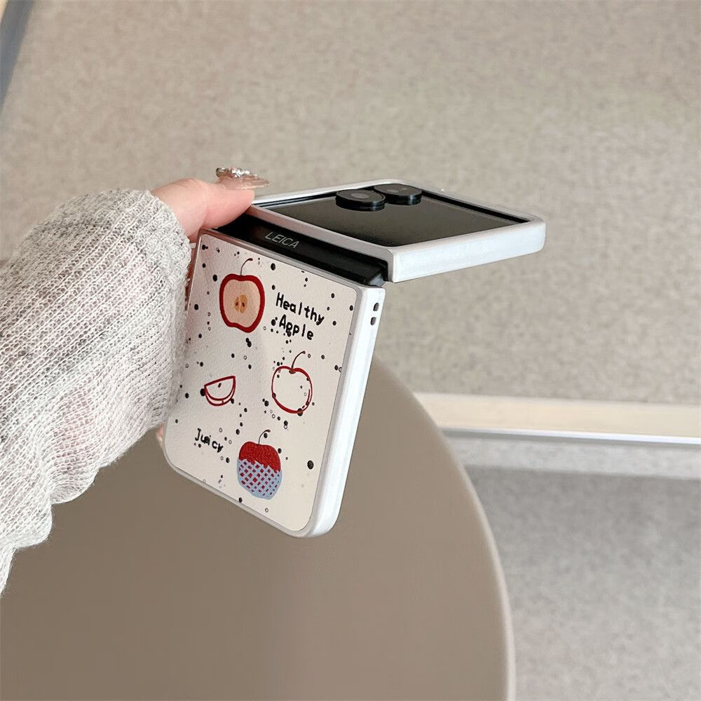 Hnew适用于小米mixflip手机壳新款皮纹泼墨苹果英文波点MIXFlip小折叠屏保护套全包防摔女带链条高级感 单壳【泼墨苹果 白色皮纹】轻奢肤感 全包防摔 小米MIXFlip