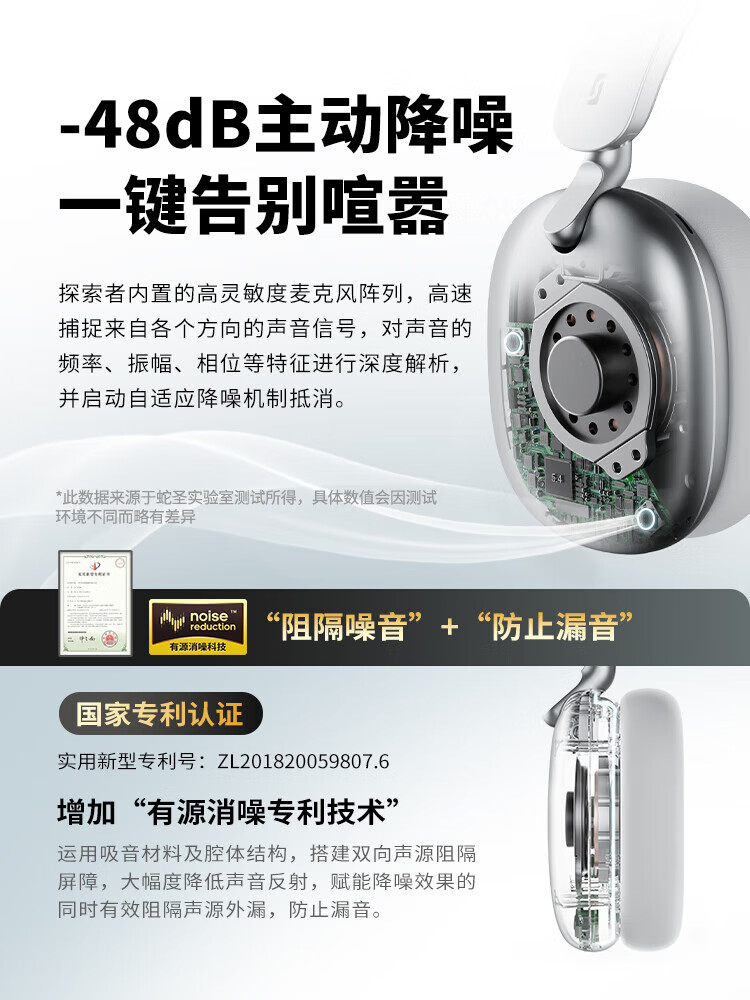 蛇圣(Holy serpent)探索者【2025新款柏林之声】主动降噪蓝牙耳机头戴式无线电竞游戏 枪黑色|碾压双金标|千元级降噪