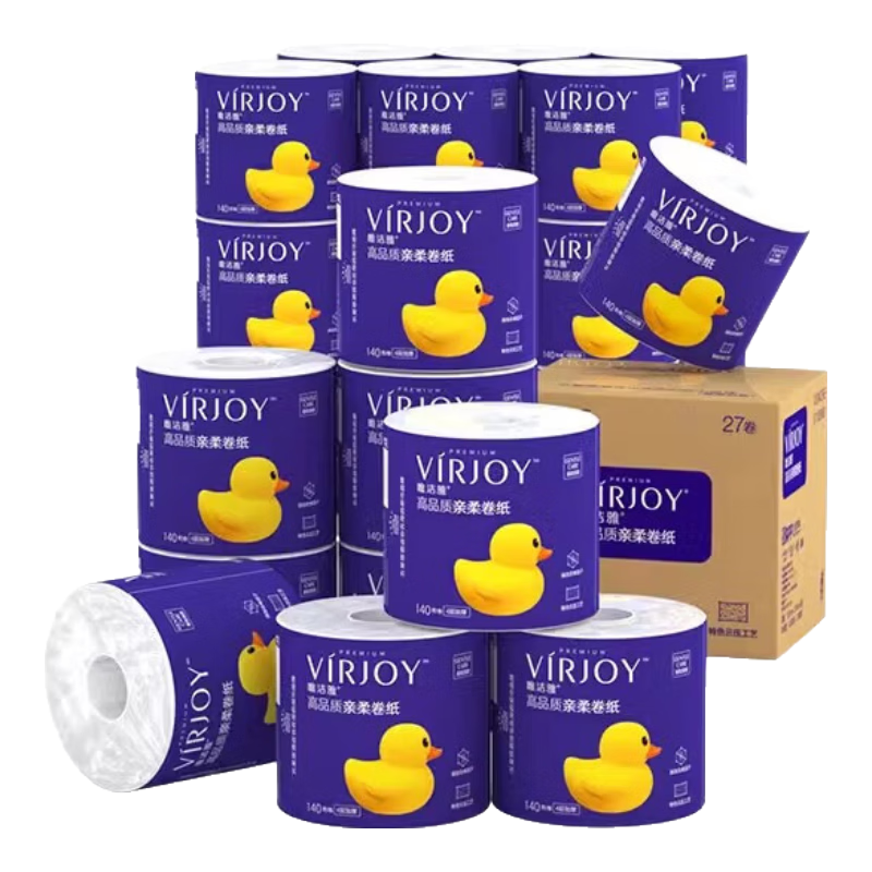 唯洁雅清风卷纸厕纸手纸卫生纸有芯卷筒纸巾家庭整箱实惠装 4层 140g/卷*27卷