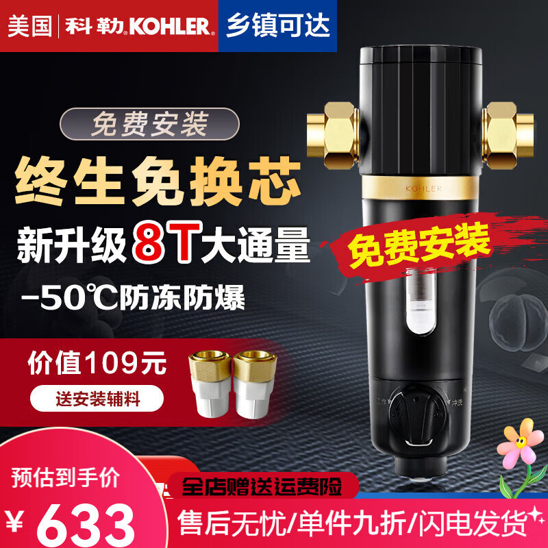 碧然德科勒前置過(guò)濾器自動(dòng)清洗反沖洗家用自來(lái)水凈水器全屋通用凈水機(jī) 8T防凍防爆[包安裝]