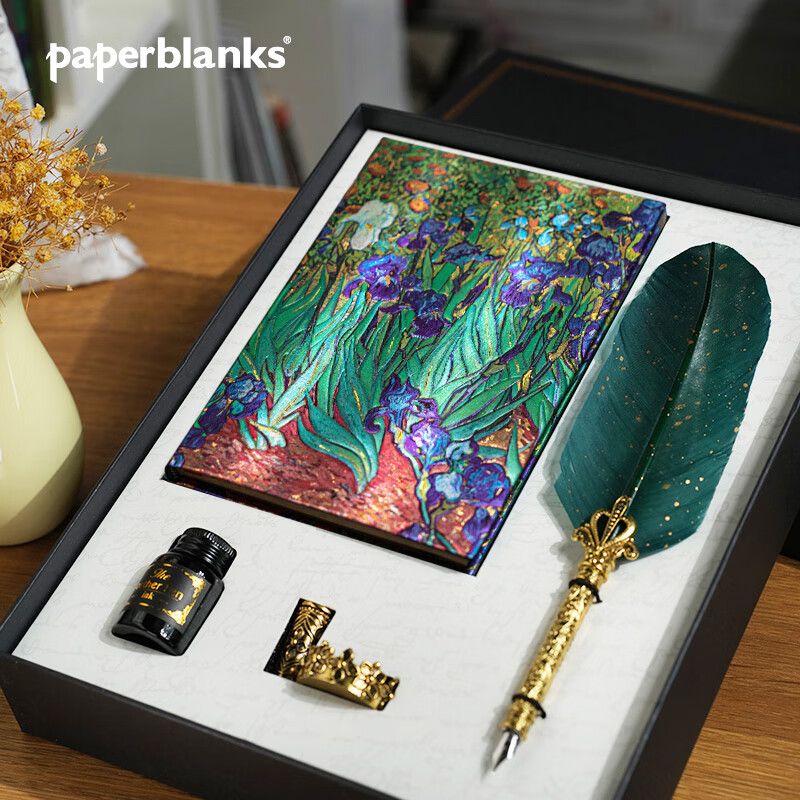 paperblanks【免费写贺卡】佩兰克笔记本本子创作灵感礼盒哈利波特小王子周边笔本套装文具送男女生日礼物学生 梵高的鸢尾花(横线内页)墨绿羽毛