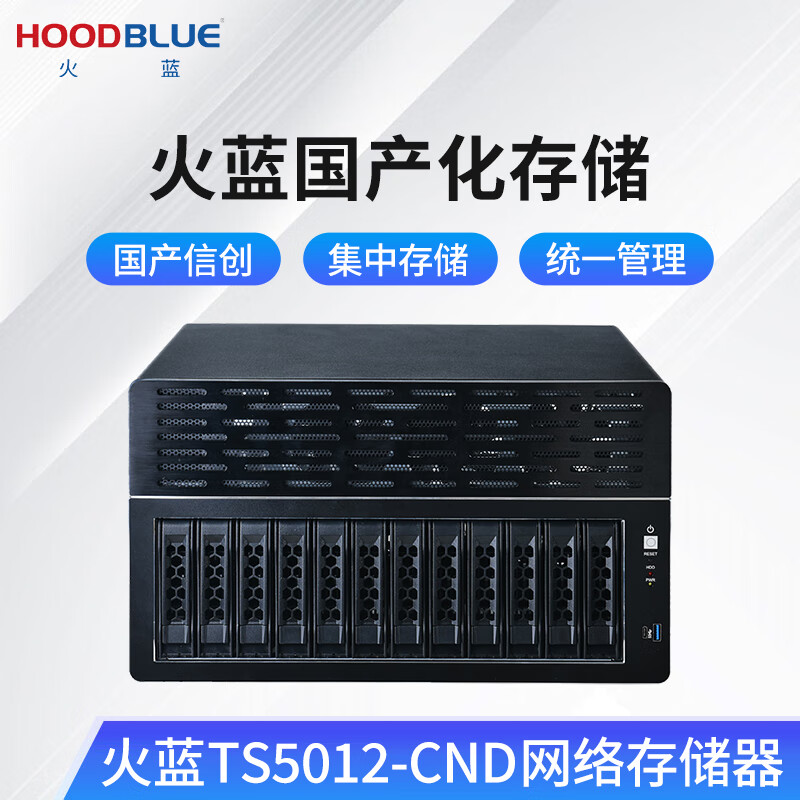 火蓝(Hoodblue)TS5012-CND万兆光纤国产信创龙芯NAS网络存储器12盘位塔式磁盘阵列存储服务器 TS5012-CND-48TB