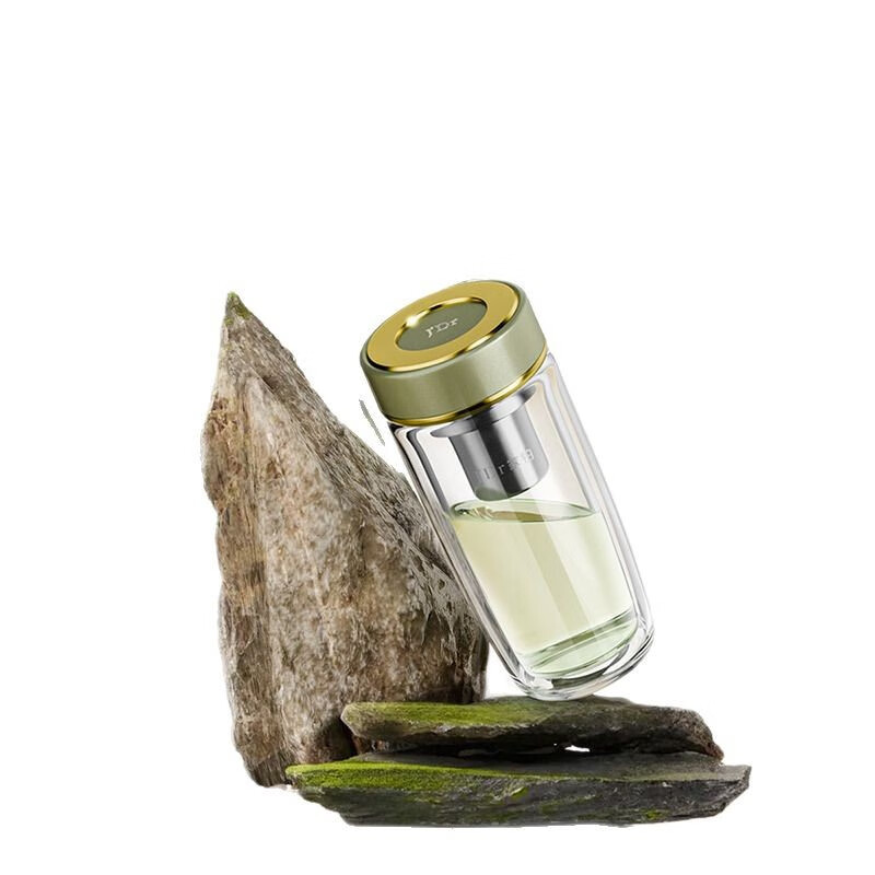 俯界（FUJIE)高端系列双层玻璃杯商务办公家用茶杯带滤网透明水杯 V662L-靛蓝色 360ml