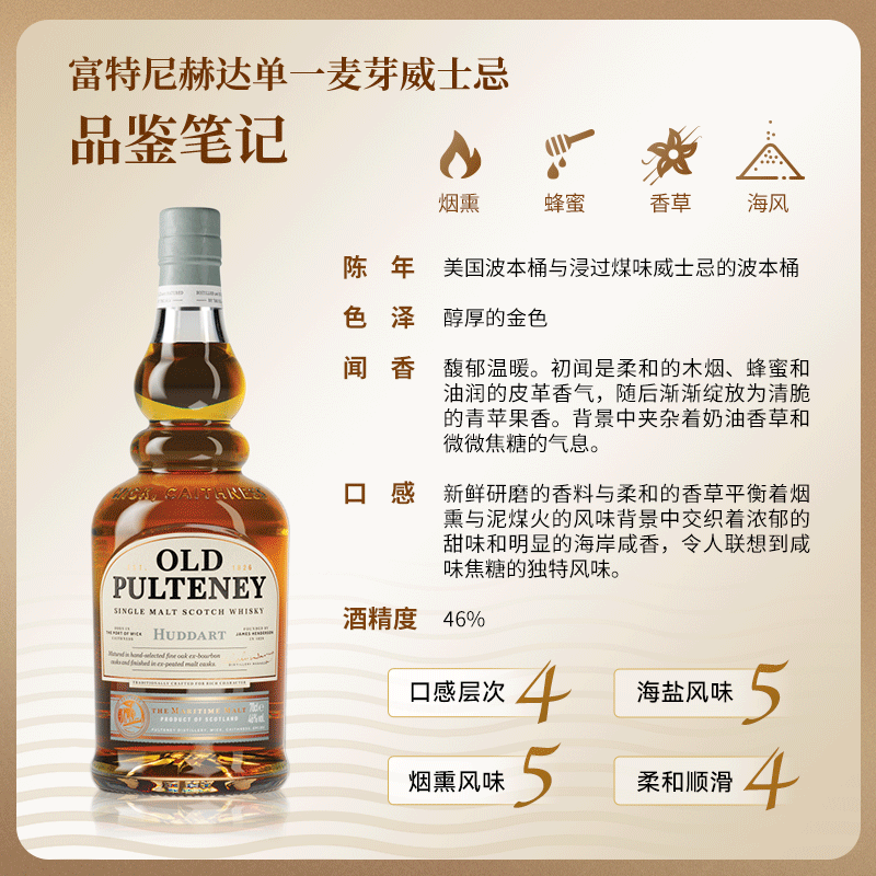富特尼(Old Pulteney)单一麦芽威士忌12年/25年/苏格兰原瓶进口正品行货 赫达单一麦芽威士忌 700ml 1瓶