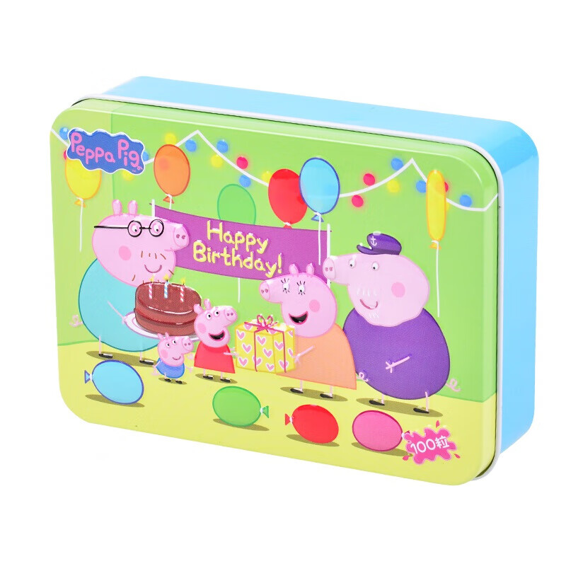 小猪佩奇拼图儿童3-6岁玩具木质铁盒装孩子生日圣诞元旦节日礼物 100粒生日礼物