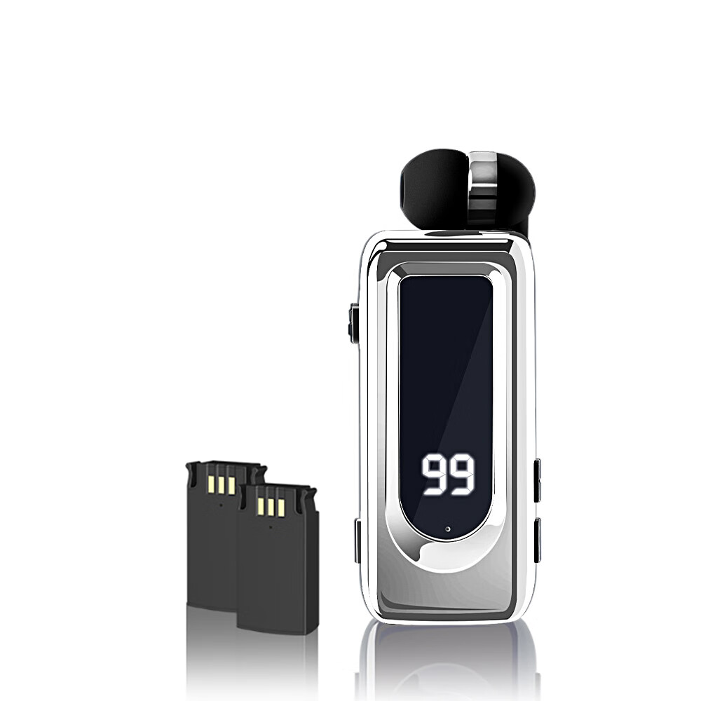 登蓝超长续航100H领夹式蓝牙耳机不断电双电池大电量秒换电通话降噪商务运动音乐开车骑手适用华为苹果 银色双电无限循环长续航100H 5.4