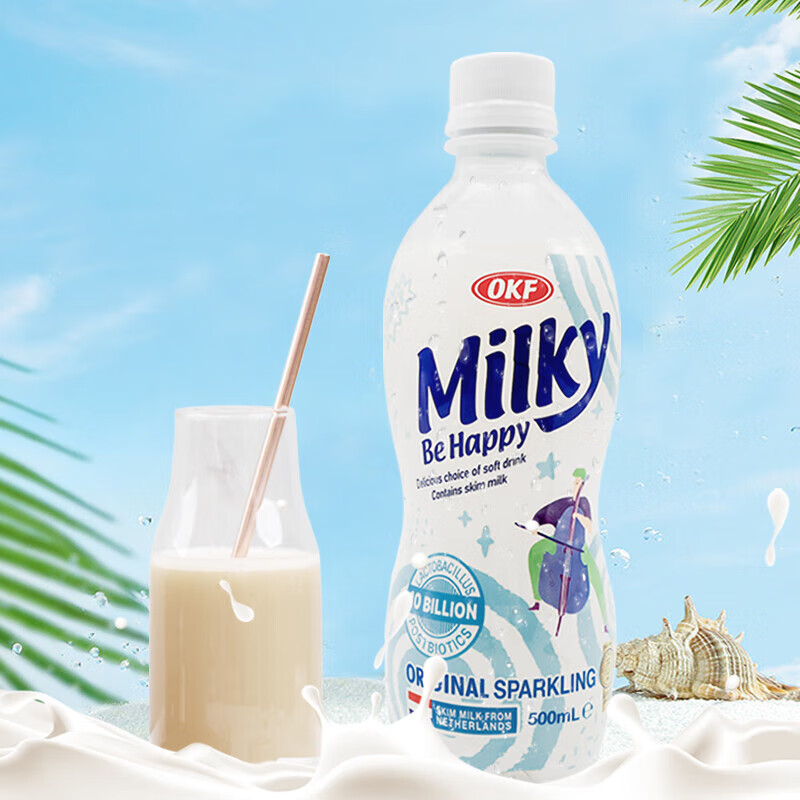 okf韩国进口牛奶苏打乳酸菌饮料500ml气泡畅爽 牛奶苏打乳酸菌饮料4瓶