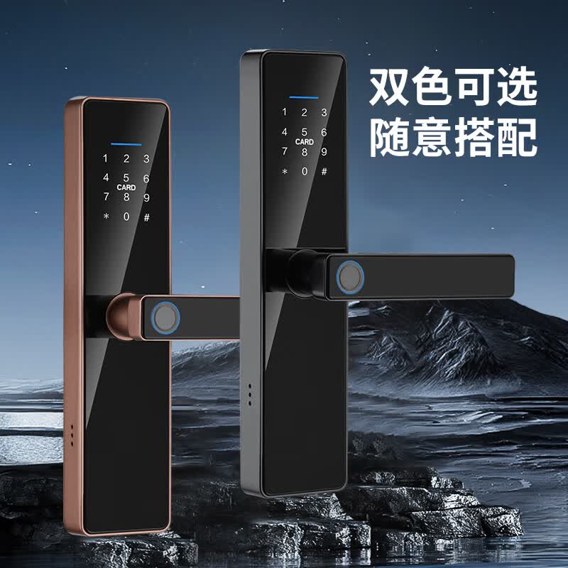 英可智能指纹密码锁入户门卧室门锁室内木门锁涂鸦通通磁卡NFC智能锁 基础款(自主安装) 古铜色/170导向片