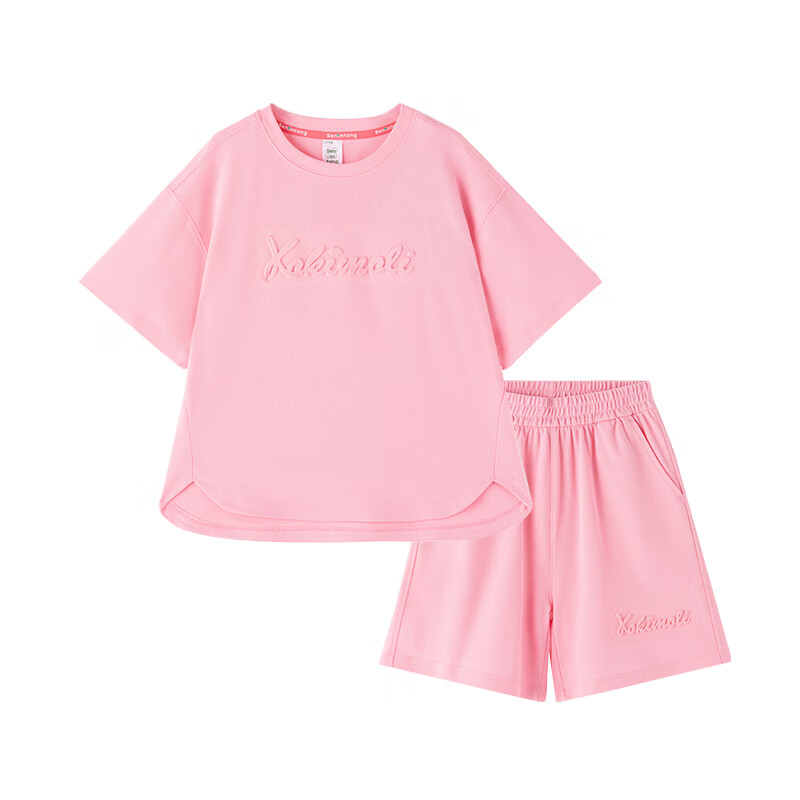 森林棠「凉感抑菌」【钢印字母短袖套装】森林棠25夏儿童高弹运动两件套 葑门荷花 140