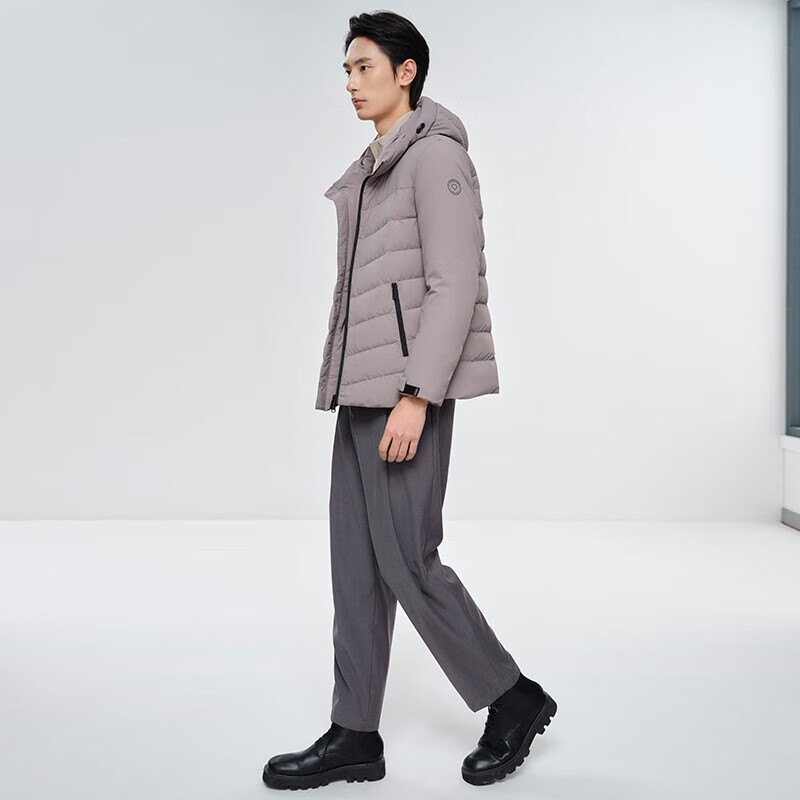 千仞岗冬季羽绒服短款男士保暖外套连帽上衣商务休闲夹克商务简约防寒服 月岩灰 L (170)