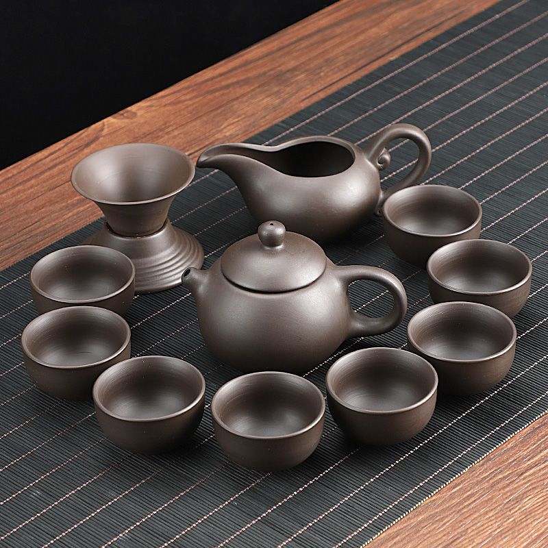 希格鲨紫砂茶具套装功夫茶具茶杯茶壶盖碗茶洗家用办公礼品整套陶瓷茶具 紫砂功夫茶具--12头（西施壶） 无规格