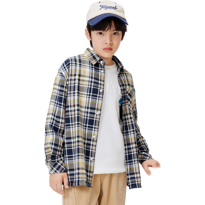 巴拉巴拉童装男童衬衫长袖中大童格子印花衬衣秋冬2024上衣潮208424102101