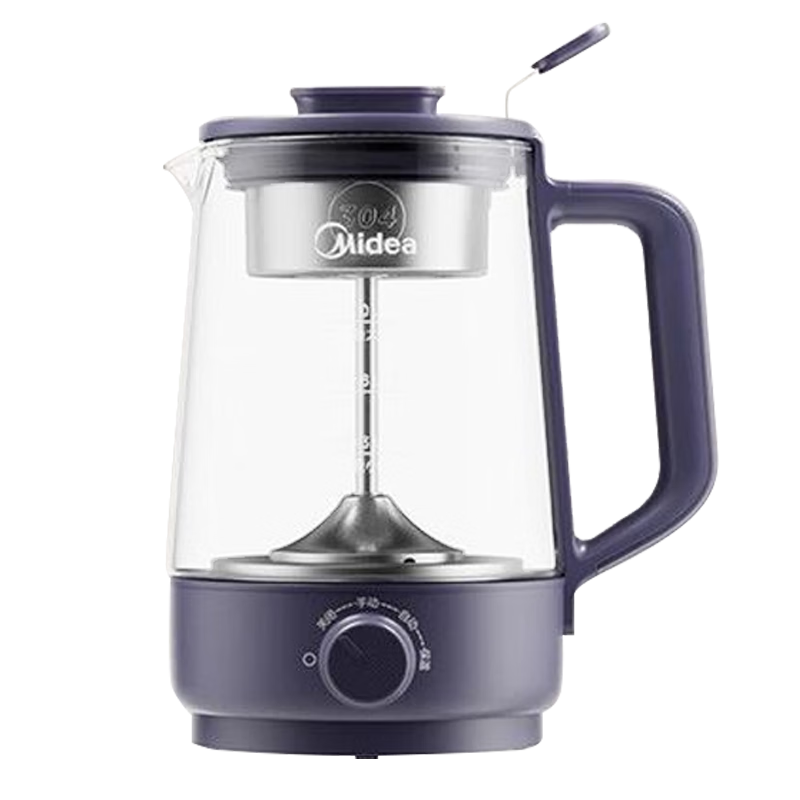 美的（Midea）养生壶 1L大容量一体式喷淋煮茶器蒸煮茶壶 办公室煮茶烧水一体机 304不锈钢花茶白茶ZC10S01