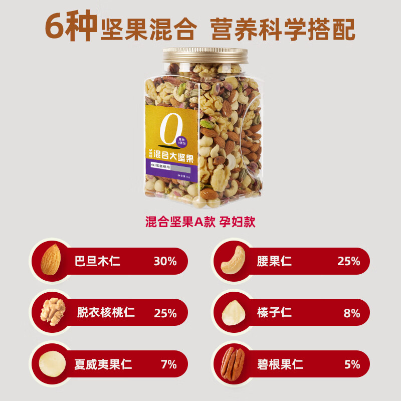 孕味食足原味混合堅(jiān)果仁每日堅(jiān)果大罐2斤無添加孕婦健身學(xué)生健康零食 A款(孕婦款)1斤裝