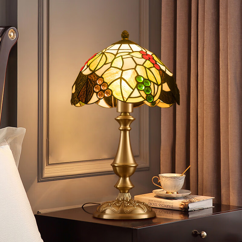 冠雅美式全铜台灯复古奢华装饰床头灯高端客厅书房别墅酒店卧室欧式灯 黄铜+磨砂玻璃灯罩 配8瓦三档亮度灯泡