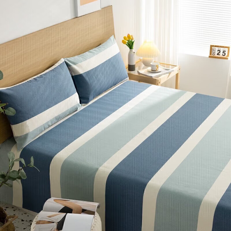 软贝原棉老粗布床单简约格子床单床上用品可水洗老粗布床单 欢乐 120*230cm床单+枕套一只