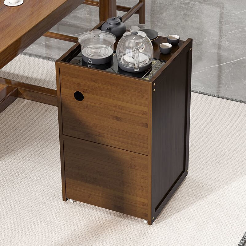 中式移动茶水柜家用小茶台茶桌边柜客厅带轮茶几烧水壶一体置物架 旭日东升无盖款