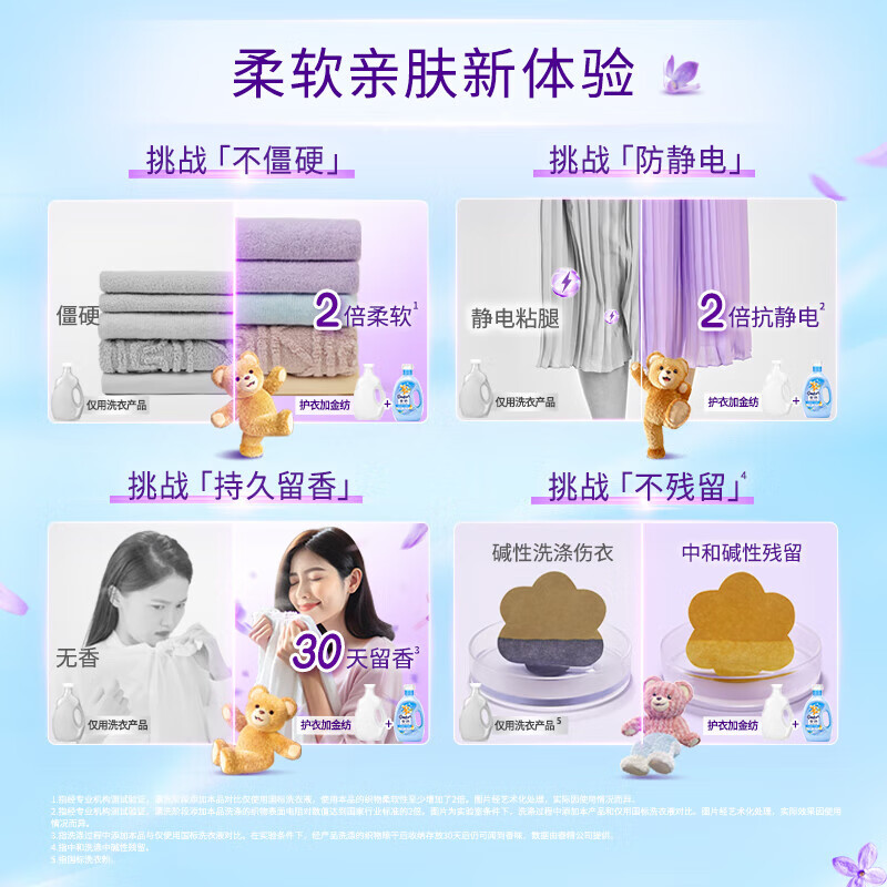 金纺清新柔顺衣物护理剂柔顺剂柔软蓬松防静电护衣瓶袋组合家用 【到手11.44斤】清新柔顺4kg+薰衣草860g*2袋