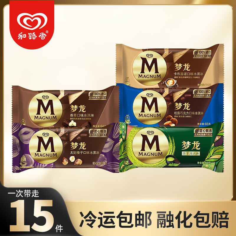和路雪梦龙冰淇淋雪糕香草冰棒冷饮巧克力脆皮冰激凌家庭装量贩装 15支梦龙套餐一