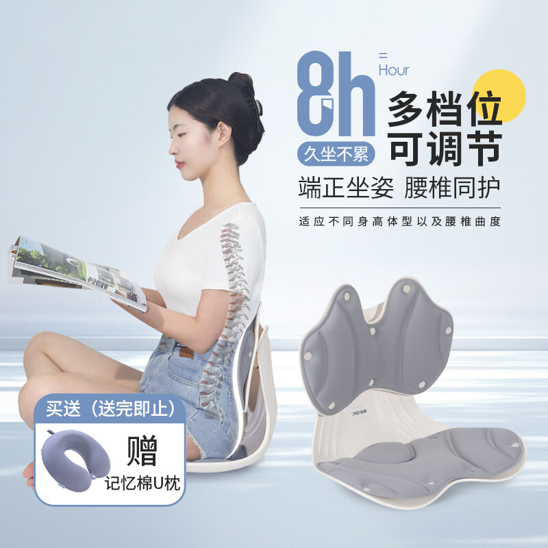 佳奥人体工学坐靠一体垫可调节背板办公久坐护腰夏凉坐垫动感护腰椅垫 标准款【浅蓝色】推荐120斤以下