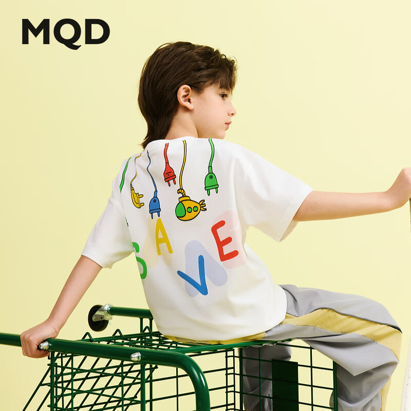 马骑顿（MQD）男大童夏季新品学院风休闲基础百搭款上衣字母简约短袖T恤 本白 170