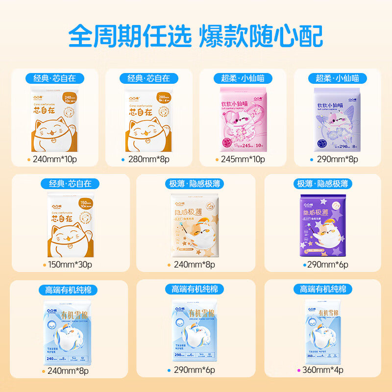 凸凸棉【79元任选9件】卫生巾套装干爽透气特薄日用夜用姨妈巾整箱批发 经典丨护垫30片