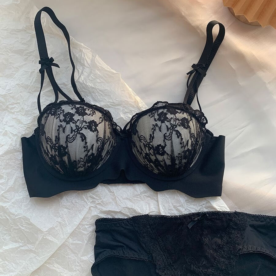 GEEZORO日系Lolita内衣女纯欲小胸聚拢无钢圈提胸bra甜美蕾丝少女文胸罩 粉色文胸 S 32/70AB