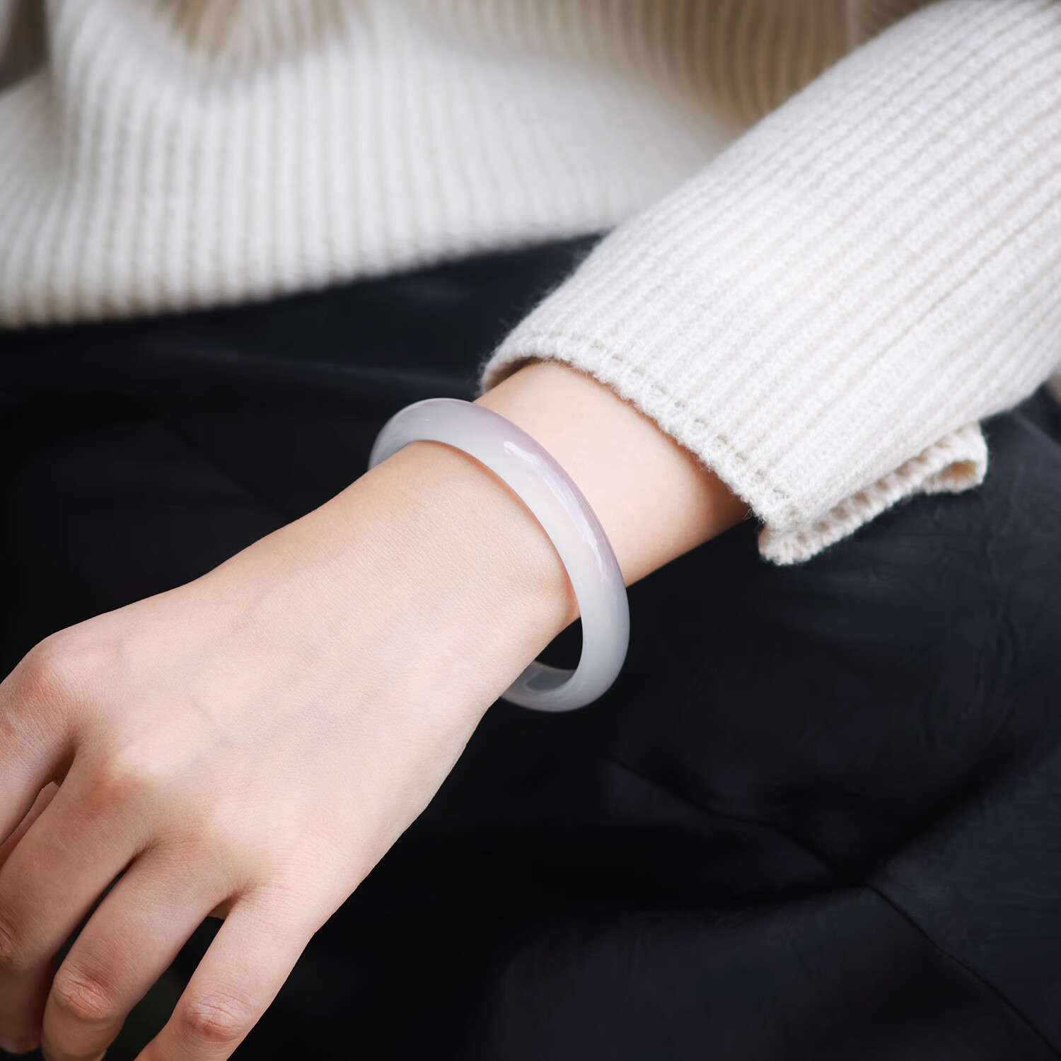 戴银坊白月光玉手镯女冰种宽条玉髓镯子首饰品纪念日生日礼物女友老婆 荔枝冻手镯（叮当镯） 62-63圈口（130-140斤）