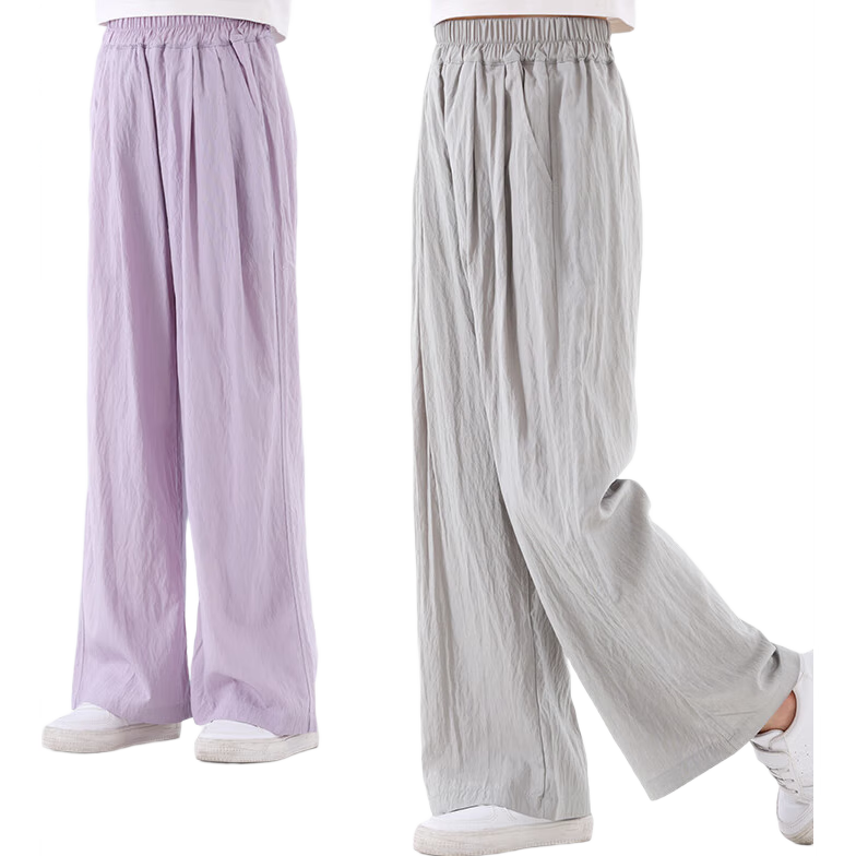 多妙屋女童褲子兒童夏裝冰絲長(zhǎng)褲中大童女孩防蚊闊腿褲11895高級(jí)灰170