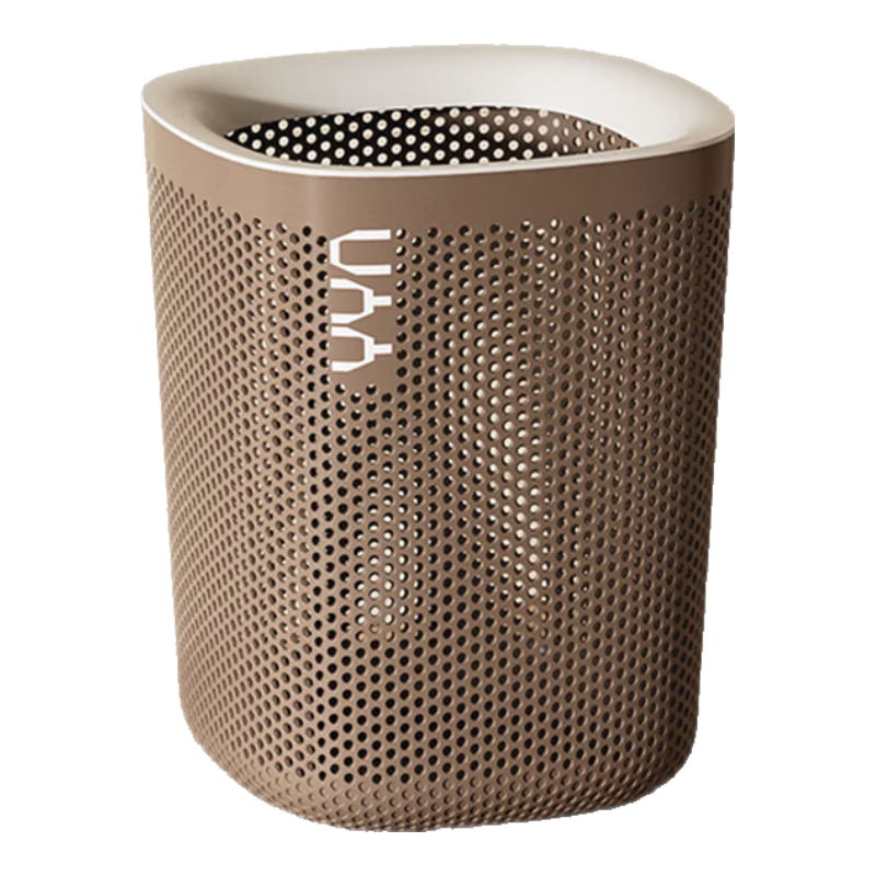 樸廚(PUCHU)家用垃圾桶 創(chuàng)意鏤空帶壓框衛(wèi)生間辦公室客廳塑料筒高顏值廢紙簍 18L淺卡其+白框
