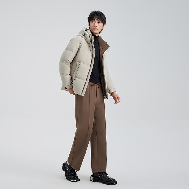 千仞岗秋冬季羽绒服男士短款加厚保暖外套休闲通勤夹克百搭潮流防寒服 燕麦色 L (170)