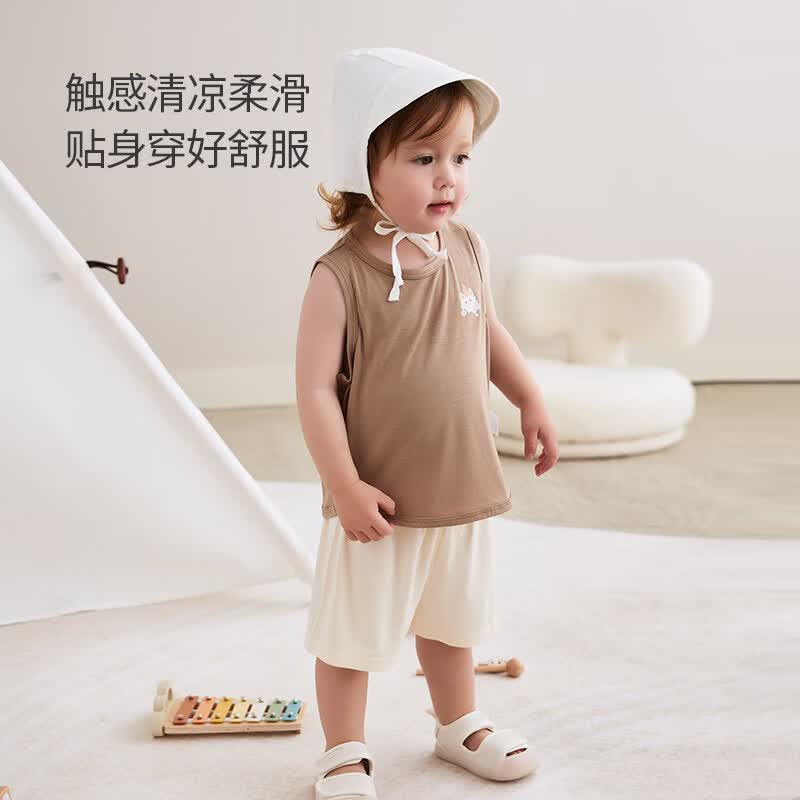 欢喜小熊 婴儿凉感背心套装儿童薄款夏季两件套宝宝夏天休闲衣服 小狗冰淇淋 110 (建议3-4岁身高100-110cm)