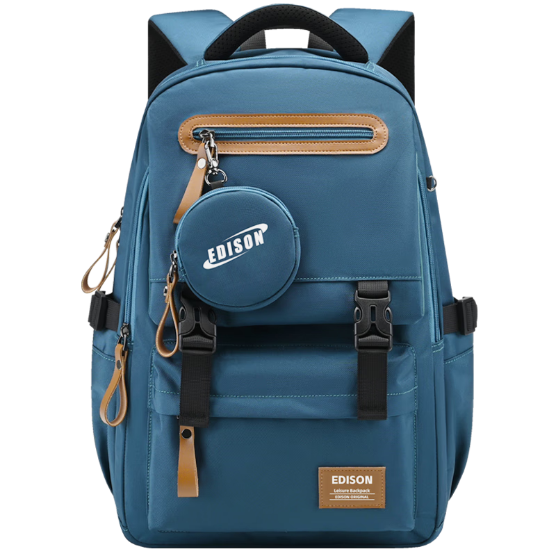 爱迪生发明家初中生书包男减负护脊新潮高中学生女大容量双肩背包 K072F-2蓝色