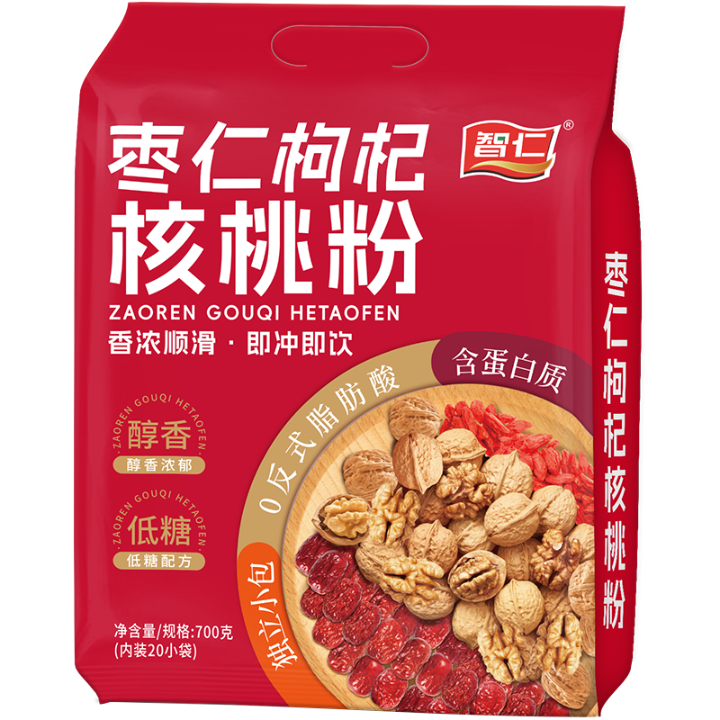 智仁 中老年核桃粉700g 沖調代餐粉無(wú)白砂糖營(yíng)養早餐五谷雜糧粉獨立裝 【3袋700g】棗仁枸杞核桃粉