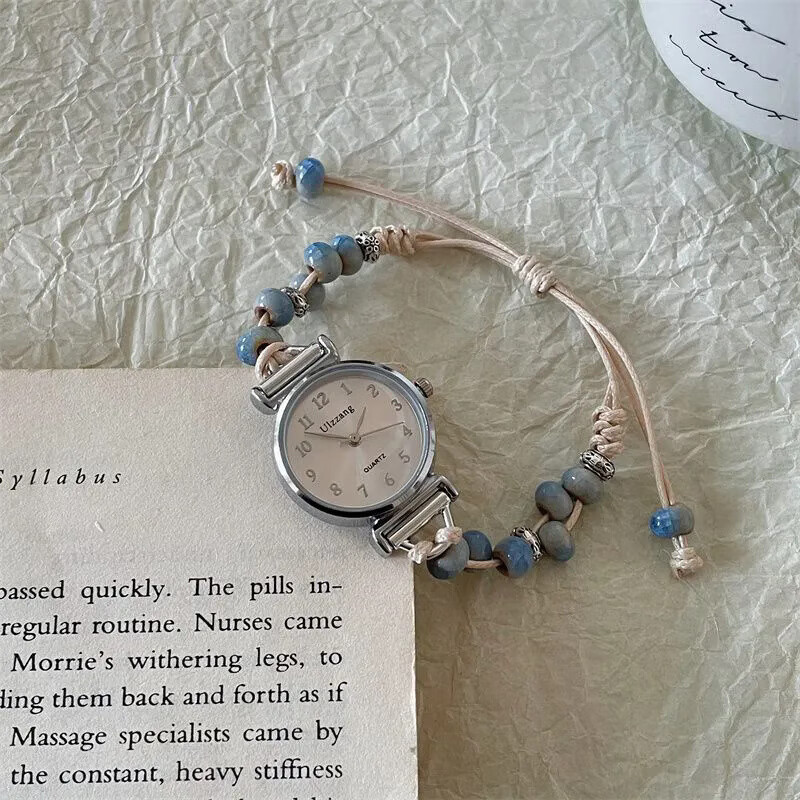 Ulzzang中国风编织带手链手表少女生ins小众高颜值中学生森系显白小表盘 绿盘+精美首饰盒子+备用电池 25mm