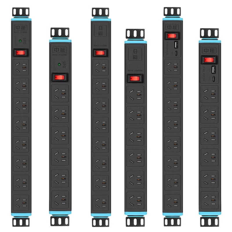 中座PDU插排桌面纯铜防过载保护桌下插座大功率电竞机柜排插桌搭防雷电脑桌面带USB插线板 六插位+USB充电+过载保护 1米【1.5平方】纯铜线芯