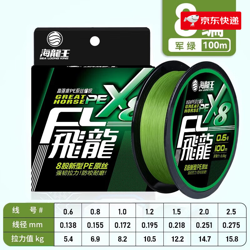 海龍王12編大力馬魚線路亞pe線500米魚線9編筏釣主線子線釣漁線 【飛龍8編軍綠100米】0.6號(hào)