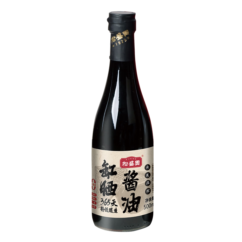 松盛园传统缸晒365天头道特级古法酱油500ml*2瓶（玻璃瓶装） 缸晒酱油