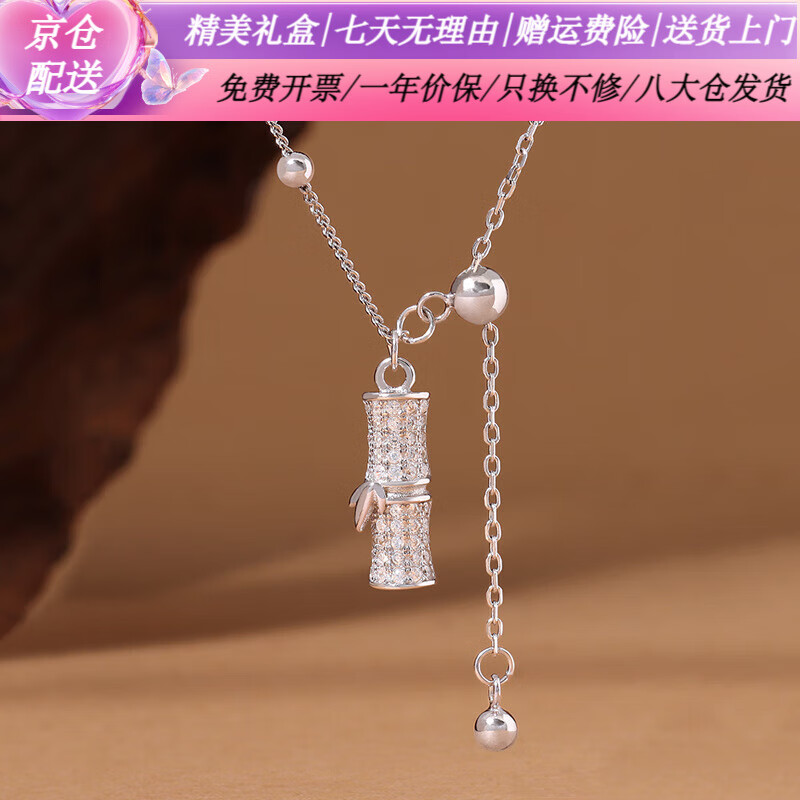 诗筠（SHIJUN）新中式清冷竹节项链925银流苏女简约知竹圆珠竹子颈链感锁骨 竹节流苏项链(白金色)[+礼盒]