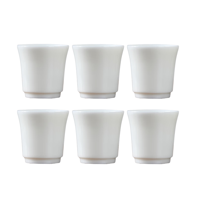 元青佳盛主人杯中國(guó)白陶瓷茶杯功夫茶具羊脂玉簡(jiǎn)約品茗杯 6杯裝