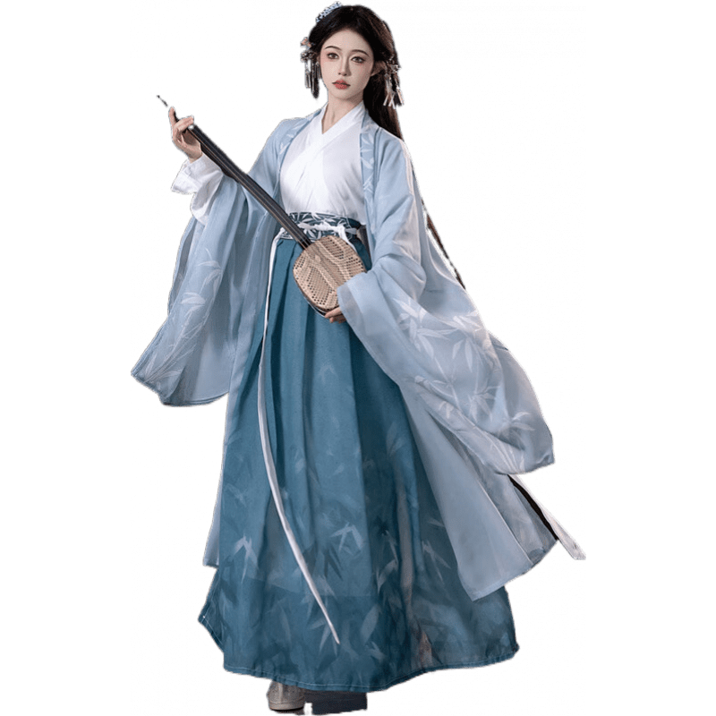 漢卿中夏漢服女成人魏晉風(fēng)影視劇武俠【竹影】學(xué)生齊腰襦裙飄逸古裝 【竹影】藍(lán)色三件套 S