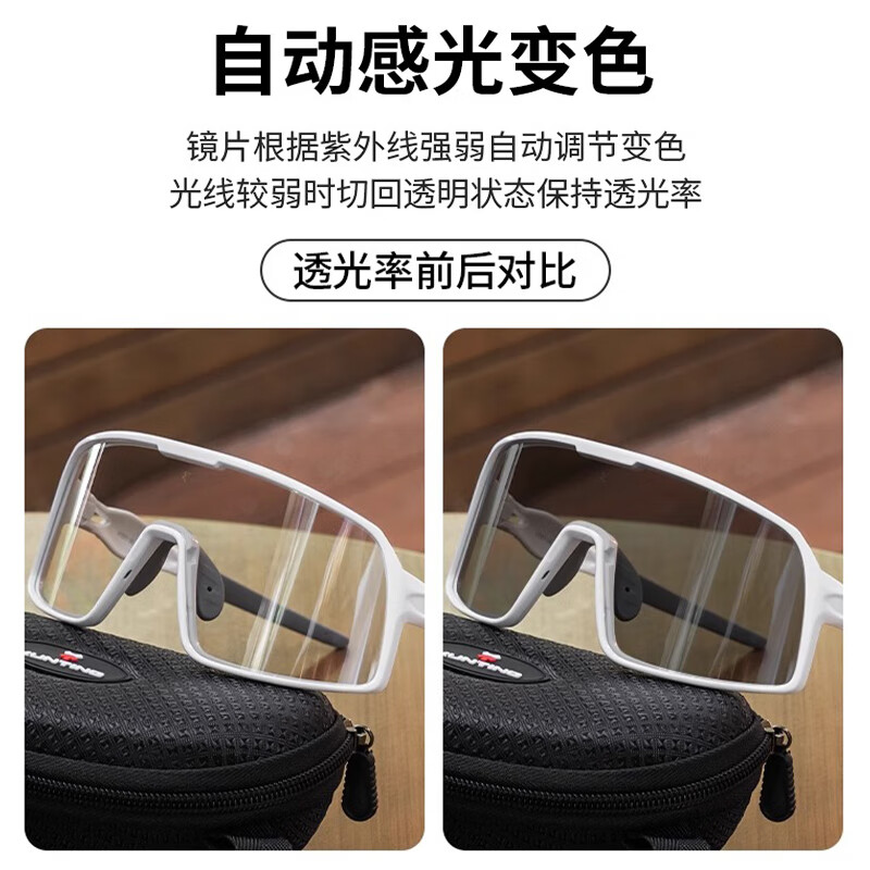 迅霆（XUNTING）100%骑行眼镜日夜可用近视套镜防紫外线公路自行车户外防风护目镜 偏光镜【近视可戴】冷光银