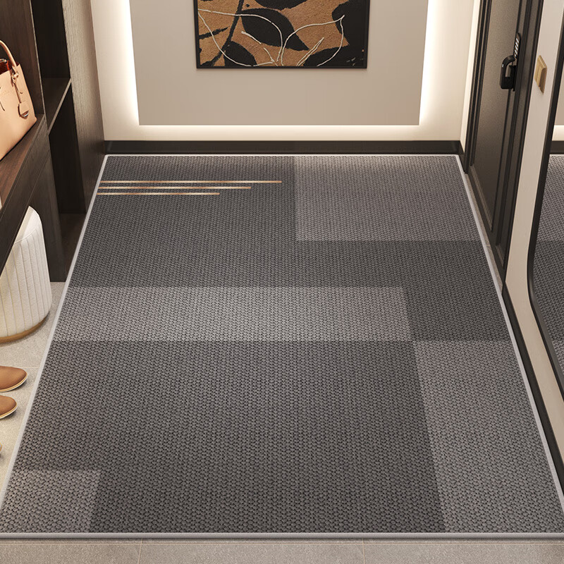 尚美巢品简约入户门地垫高级感玄关脚垫大门口防滑门垫进门可裁剪耐脏地毯 时梦之语-方织-灰色【TPR底】 60*90CM【入户门尺寸】