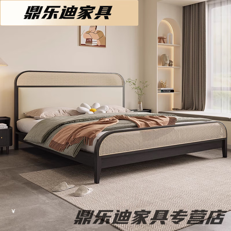 虞萌馨迪眾艦行床現(xiàn)代簡約白蠟?zāi)緦嵞敬?.8米藤編主臥北歐侘寂風(fēng)原木純實 單床 1500mm*2000mm x 框架結(jié)構(gòu)