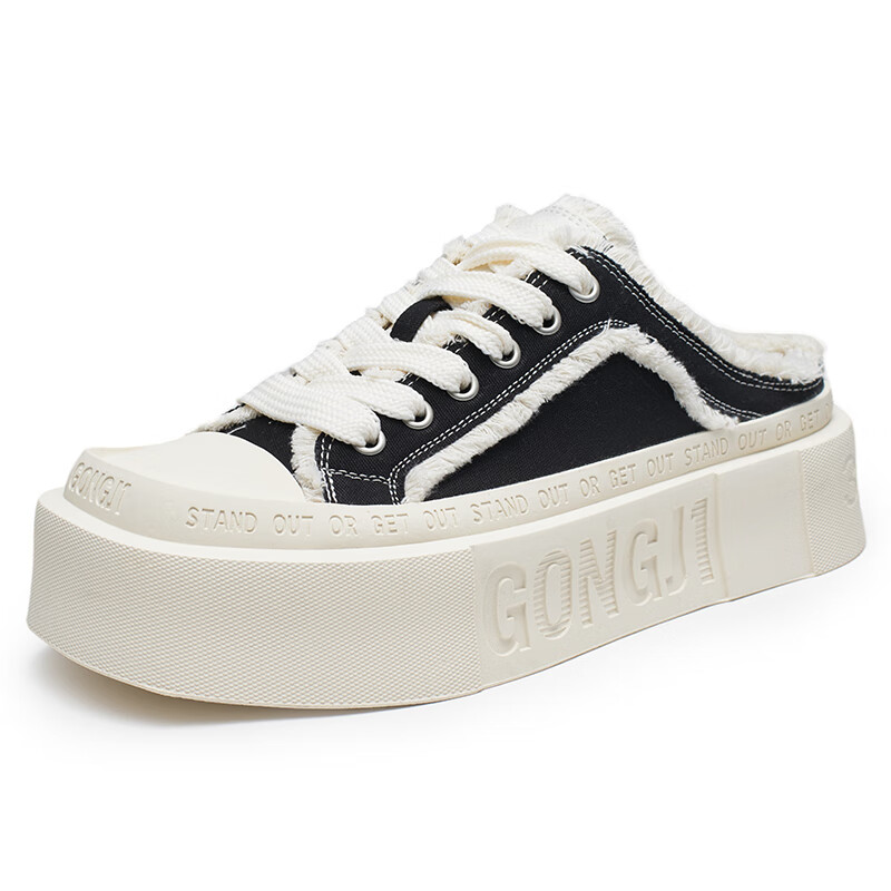 共迹gongji孟子义同款25新款帆布鞋方头板鞋男休闲鞋子外穿拖鞋女凉鞋情侣鞋 黑色 40