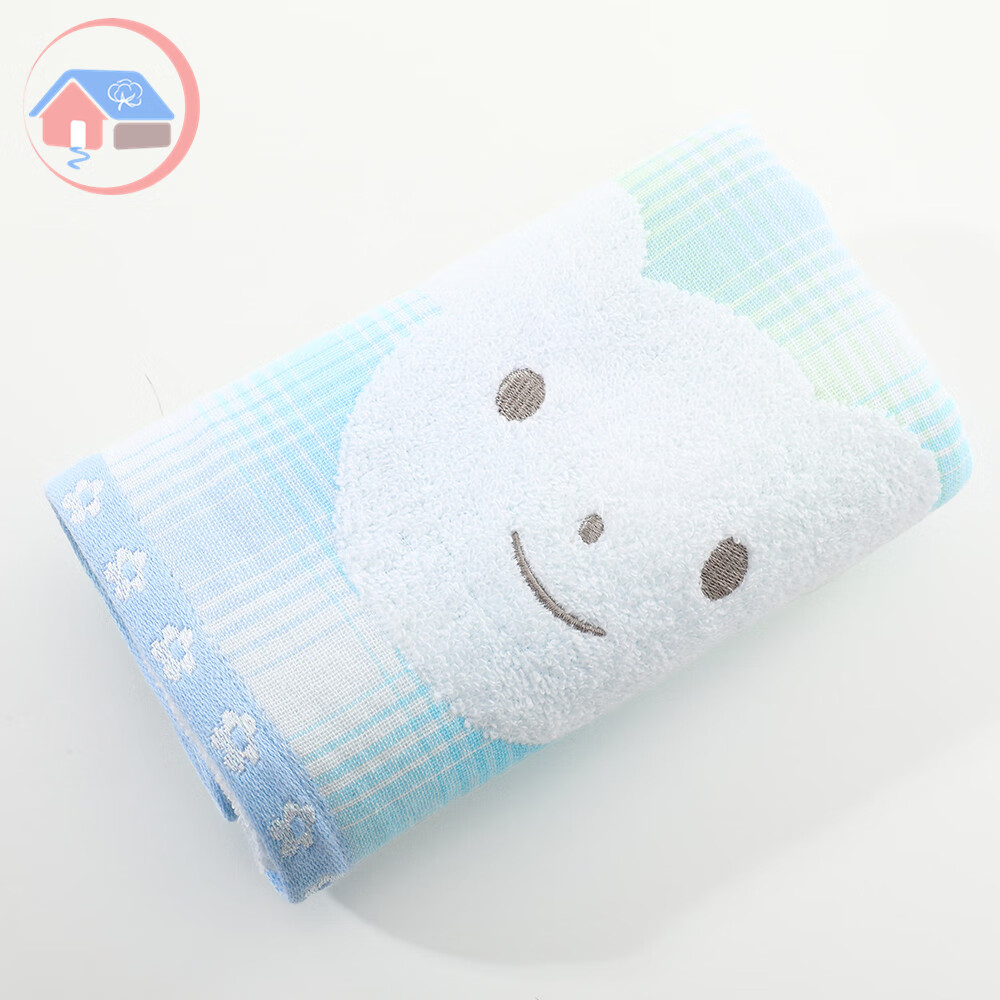 京阪棉屋单条3条纯棉毛巾夏季清凉易干洗脸成人面巾情侣家用强吸水不掉毛 提花纱布无捻面巾-蓝色 1条 82g 34X76CM