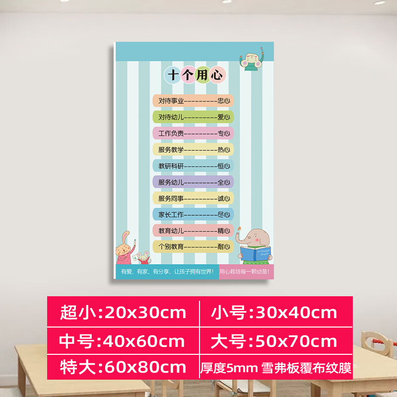 蕭以墨校外培訓(xùn)機(jī)構(gòu)托管墻面裝飾早教中心制度掛圖幼兒園樓梯布置墻貼紙 AAS-1-十個(gè)用心 ?。?0X40CM(布紋膜安迪板)